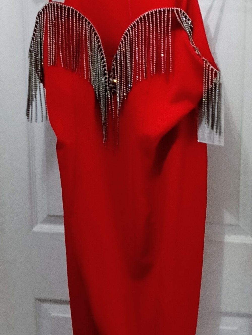 Red Rhinestone Fringe Evening Dress -  Plus Size 16 Xl Women